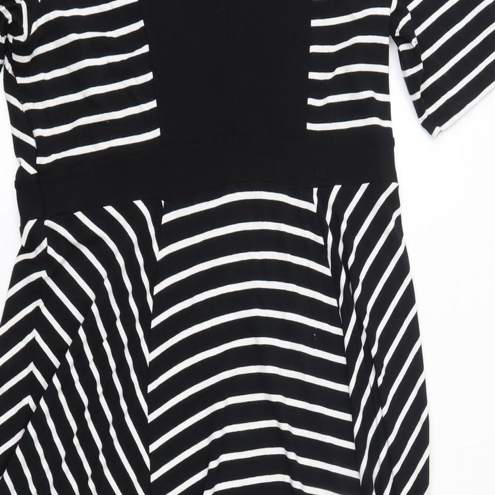 BHS Womens Black Striped Viscose A-Line  Size 18  Round Neck