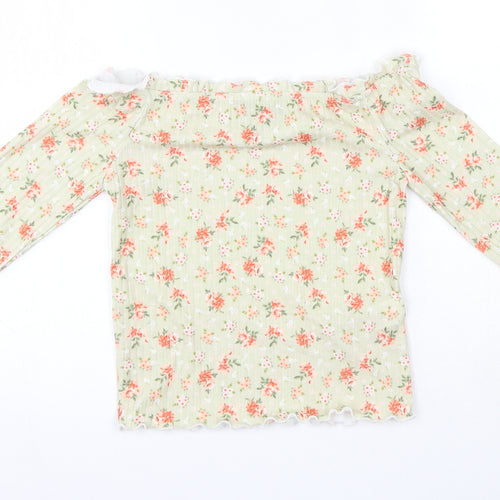 New Look Womens Green Floral Polyester Basic Blouse Size 8 Off the Shoulder
