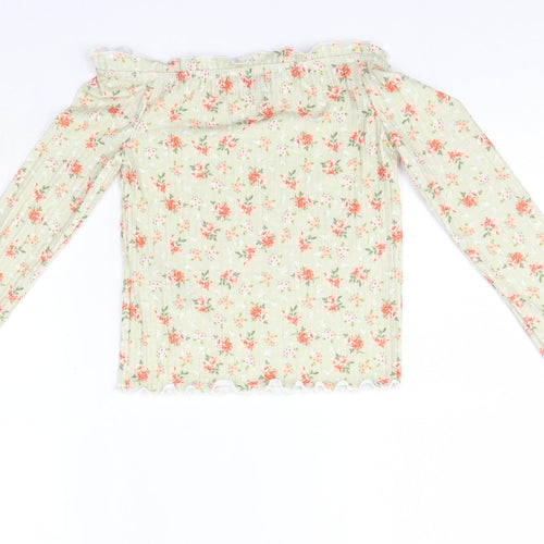 New Look Womens Green Floral Polyester Basic Blouse Size 8 Off the Shoulder