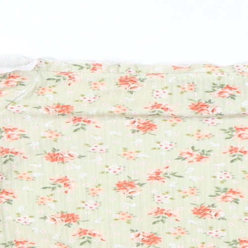 New Look Womens Green Floral Polyester Basic Blouse Size 8 Off the Shoulder
