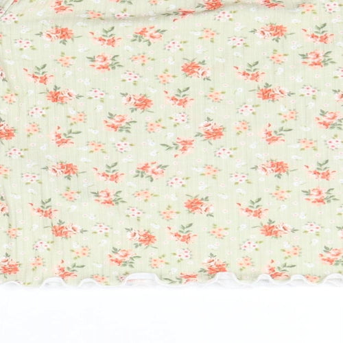 New Look Womens Green Floral Polyester Basic Blouse Size 8 Off the Shoulder