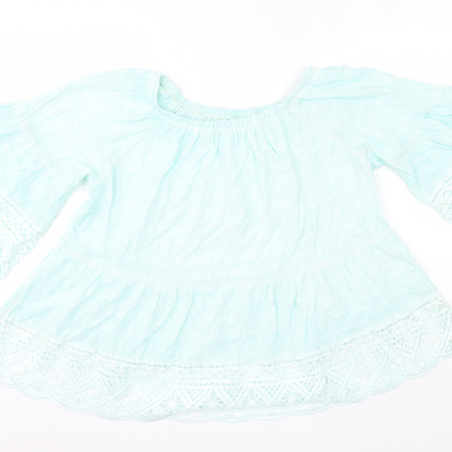 Preworn Womens Green  Cotton Basic Blouse Size L Off the Shoulder - Made in Italy