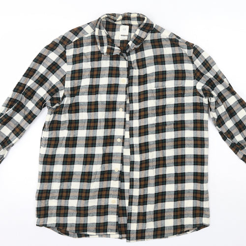 H&M Mens Green Check Cotton  Button-Up Size M Collared
