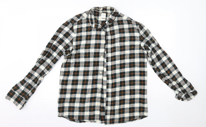 H&M Mens Green Check Cotton  Button-Up Size M Collared