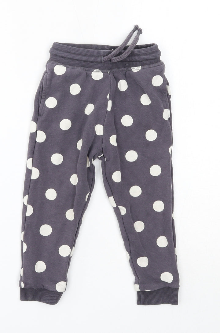 George Girls Grey Polka Dot Cotton Jogger Trousers Size 2-3 Years Regular