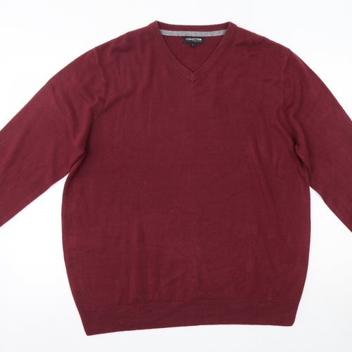 Debehams Mens Pink V-Neck  Acrylic Pullover Jumper Size L