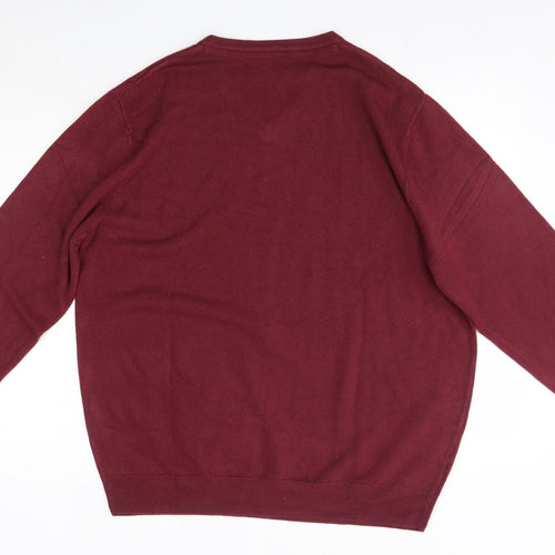 Debehams Mens Pink V-Neck  Acrylic Pullover Jumper Size L