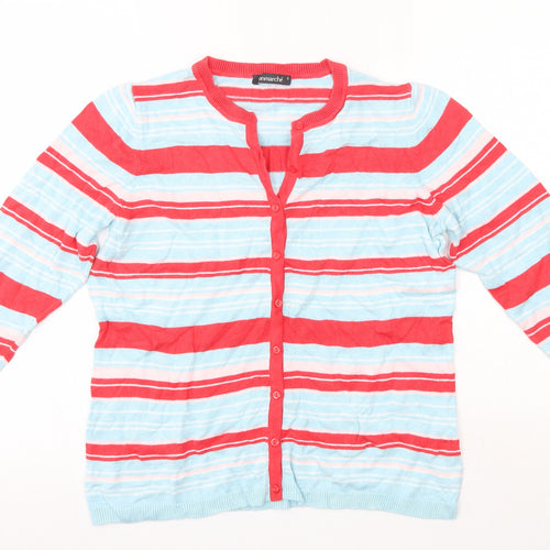 Bonmarché Womens Blue Round Neck Striped Viscose Cardigan Jumper Size S