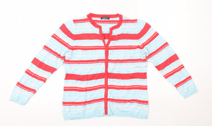Bonmarché Womens Blue Round Neck Striped Viscose Cardigan Jumper Size S