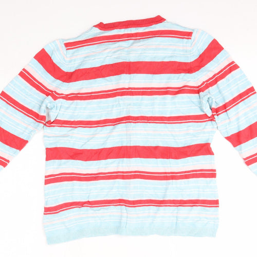 Bonmarché Womens Blue Round Neck Striped Viscose Cardigan Jumper Size S