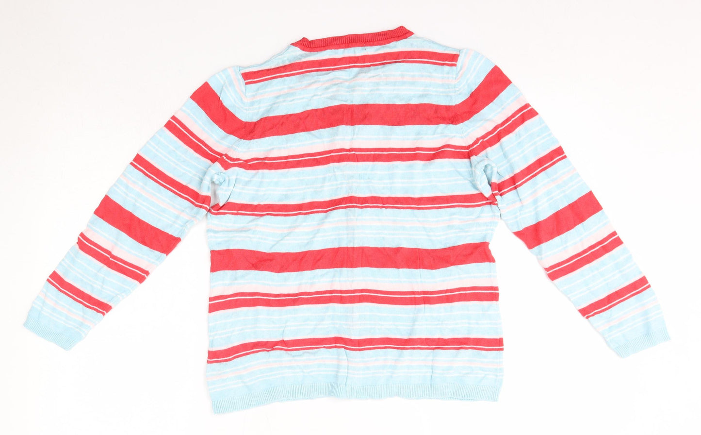 Bonmarché Womens Blue Round Neck Striped Viscose Cardigan Jumper Size S