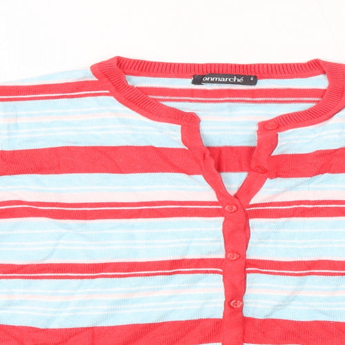 Bonmarché Womens Blue Round Neck Striped Viscose Cardigan Jumper Size S