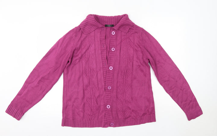 BM Womens Pink Collared Acrylic Cardigan Jumper Size S