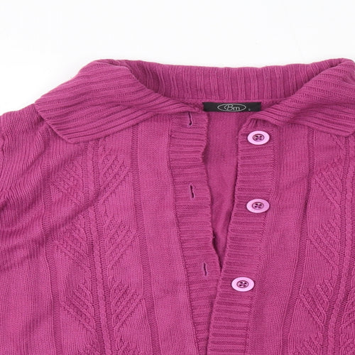 BM Womens Pink Collared  Acrylic Cardigan Jumper Size S