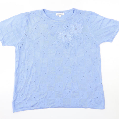 Fay Louise Womens Blue  Acrylic Basic Blouse Size M Round Neck
