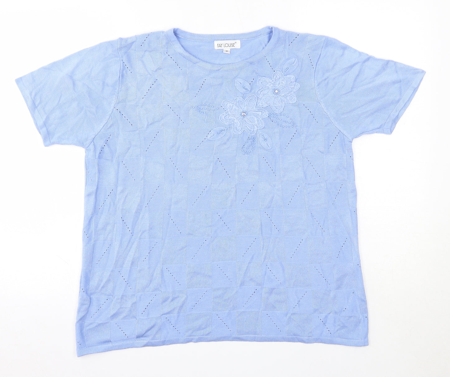 Fay Louise Womens Blue  Acrylic Basic Blouse Size M Round Neck