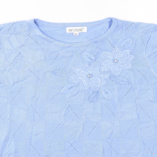 Fay Louise Womens Blue  Acrylic Basic Blouse Size M Round Neck