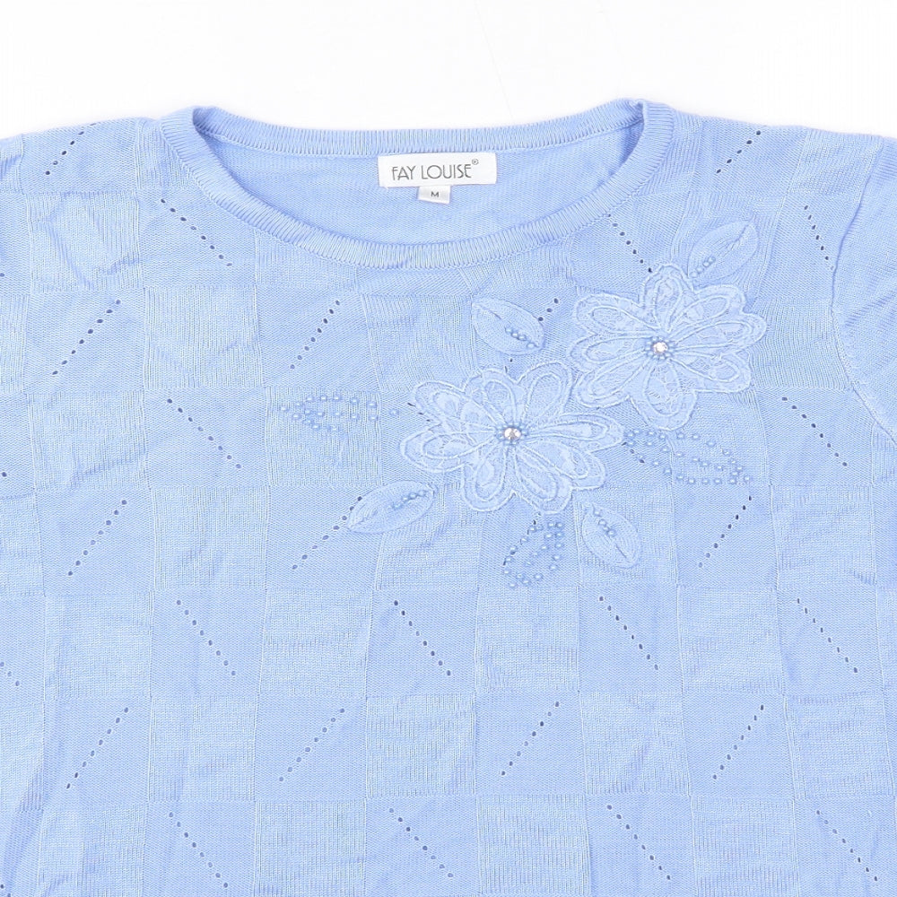 Fay Louise Womens Blue  Acrylic Basic Blouse Size M Round Neck
