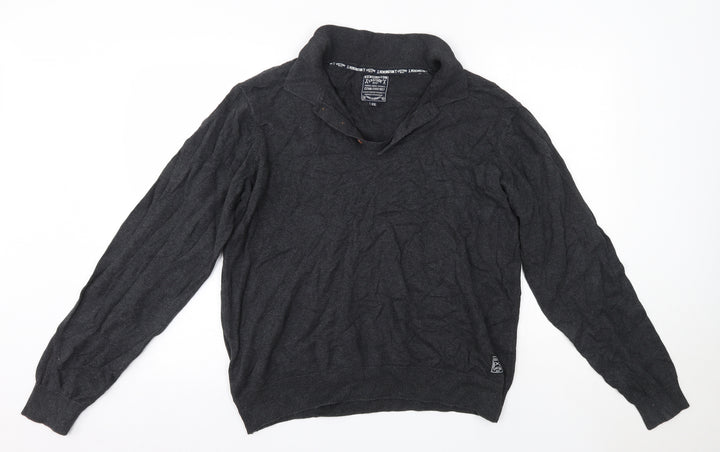 Kensington Mens Grey Collared Cotton Pullover Jumper Size 2XL