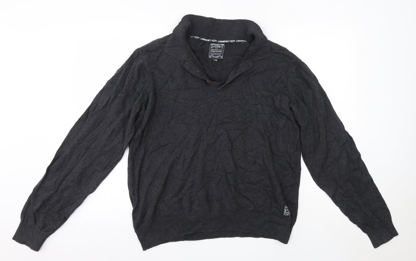 Kensington Mens Grey Collared  Cotton Pullover Jumper Size 2XL