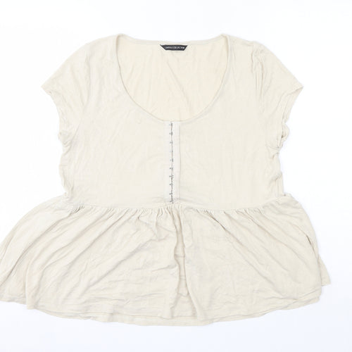 M&S Womens Beige  Viscose Basic Blouse Size 14 Round Neck