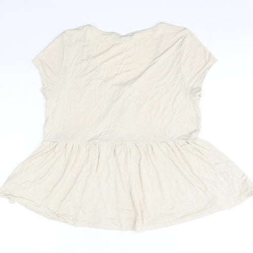 M&S Womens Beige  Viscose Basic Blouse Size 14 Round Neck
