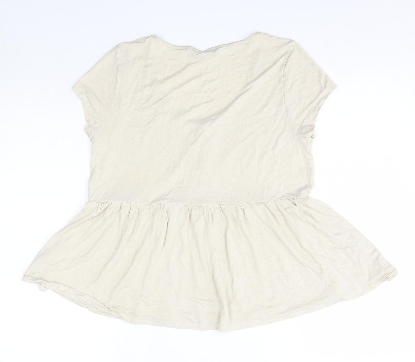 M&S Womens Beige  Viscose Basic Blouse Size 14 Round Neck