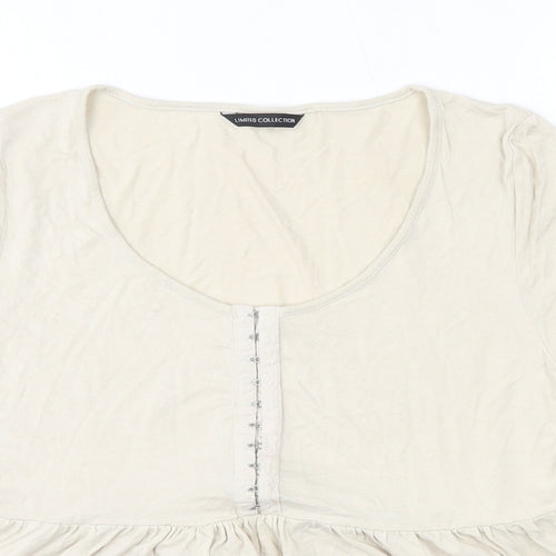 M&S Womens Beige  Viscose Basic Blouse Size 14 Round Neck