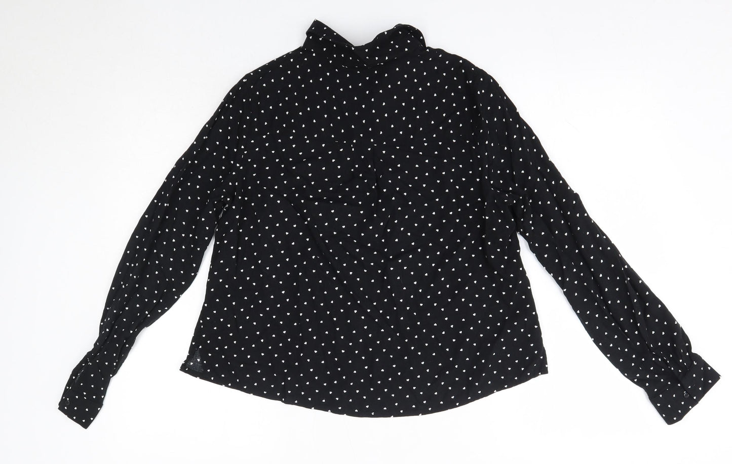 New Look Womens Black Polka Dot Viscose Basic Button-Up Size 10 Collared - Love Hearts