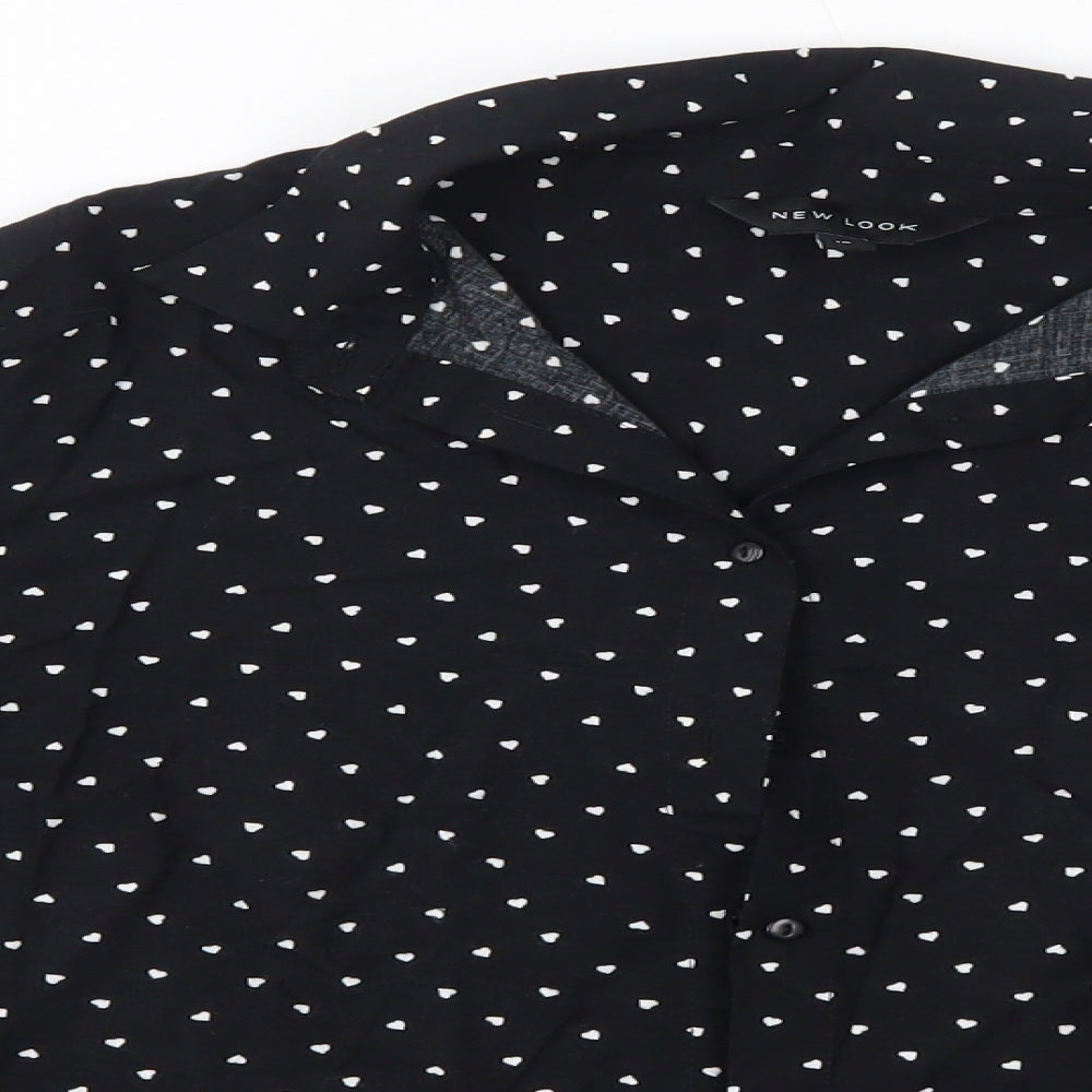 New Look Womens Black Polka Dot Viscose Basic Button-Up Size 10 Collared - Love Hearts