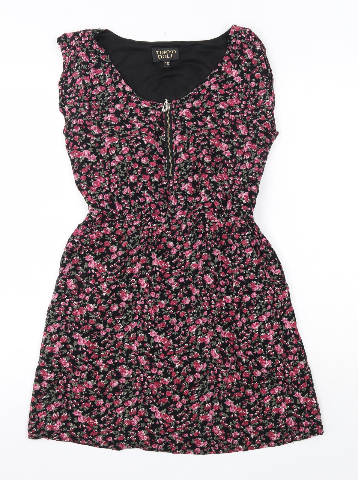 Tokyo Doll Womens Pink Floral Viscose A-Line  Size 10  V-Neck