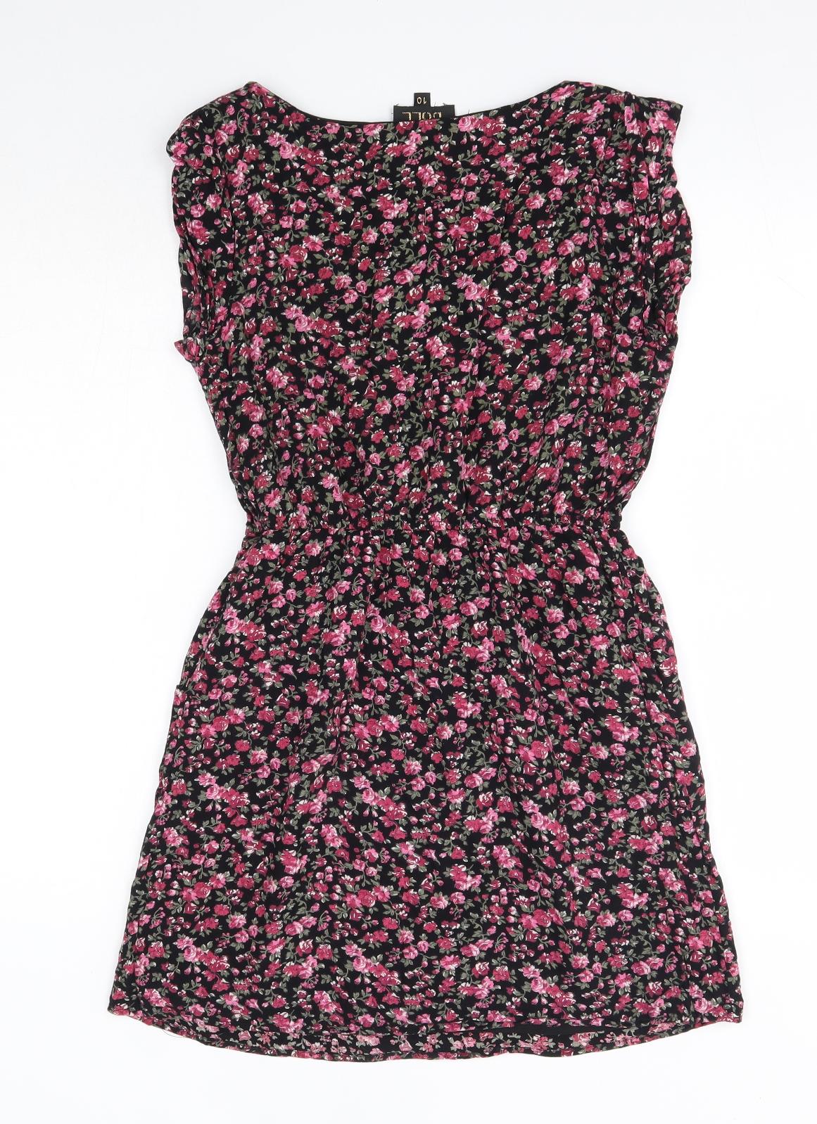 Tokyo Doll Womens Pink Floral Viscose A-Line  Size 10  V-Neck