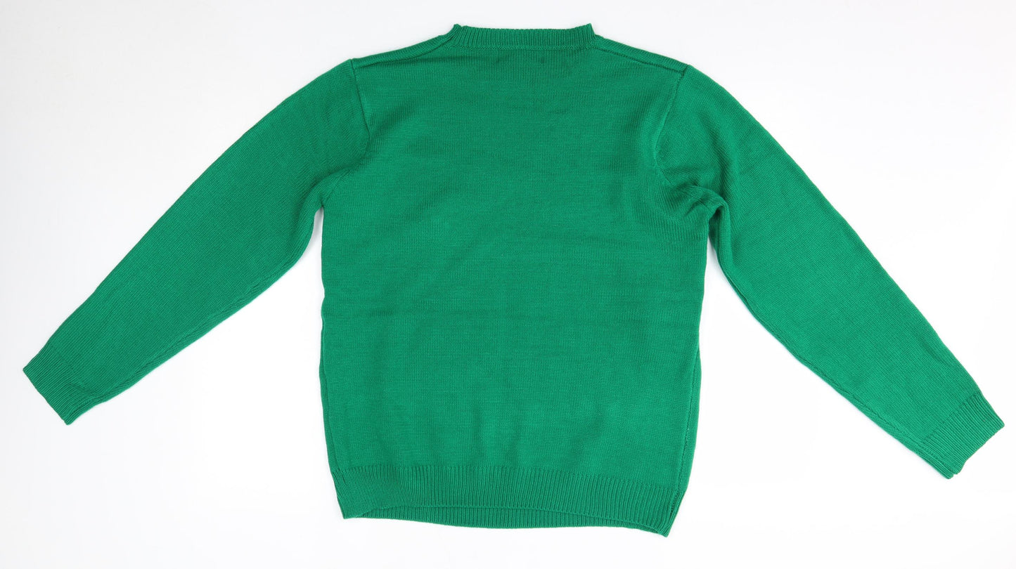 shineflow Mens Green Round Neck  Acrylic Pullover Jumper Size XL   - Dachshund Christmas