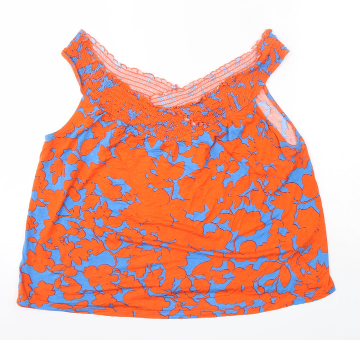 H&M Womens Orange Floral Viscose Basic Blouse Size L V-Neck