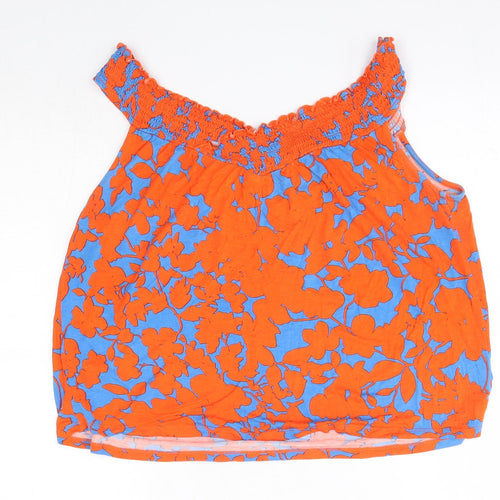 H&M Womens Orange Floral Viscose Basic Blouse Size L V-Neck