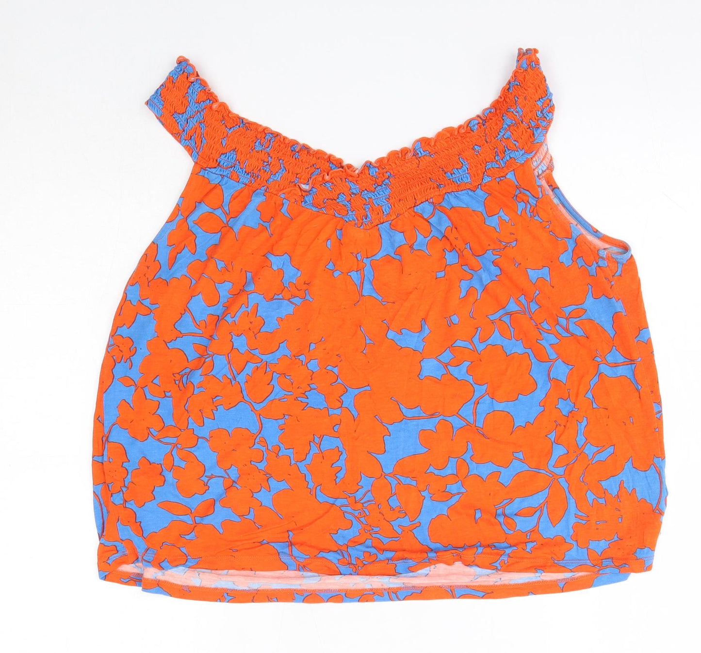 H&M Womens Orange Floral Viscose Basic Blouse Size L V-Neck