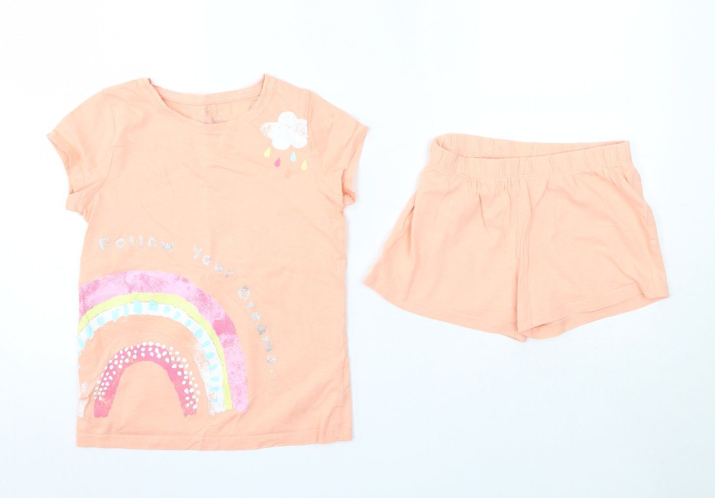 F&F Girls Pink Solid 100% Cotton Top Pyjama Set Size 6-7 Years