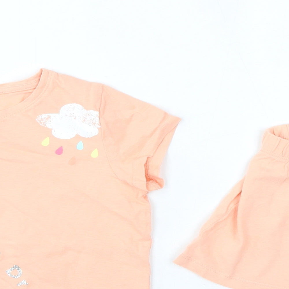 F&F Girls Pink Solid 100% Cotton Top Pyjama Set Size 6-7 Years
