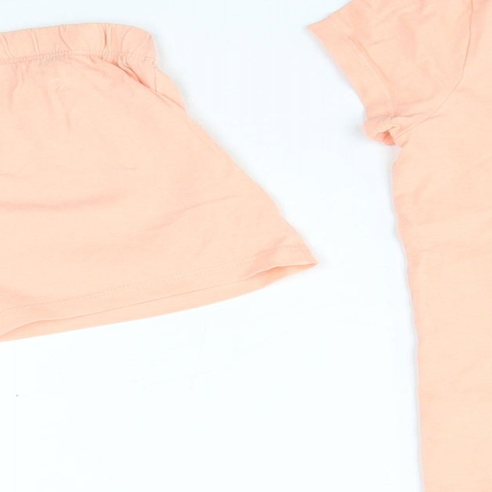 F&F Girls Pink Solid 100% Cotton Top Pyjama Set Size 6-7 Years