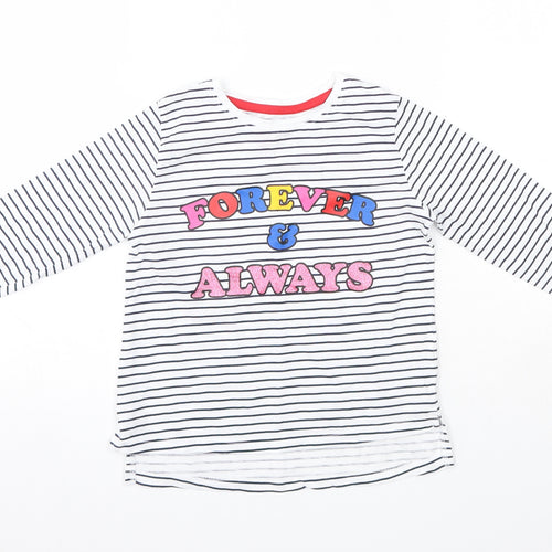 Matalan Girls Blue Striped 100% Cotton Basic Blouse Size 4 Years Round Neck