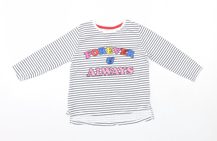 Matalan Girls Blue Striped 100% Cotton Basic Blouse Size 4 Years Round Neck