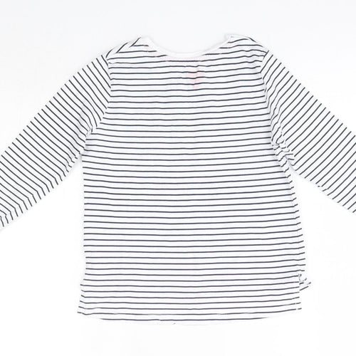 Matalan Girls Blue Striped 100% Cotton Basic Blouse Size 4 Years Round Neck