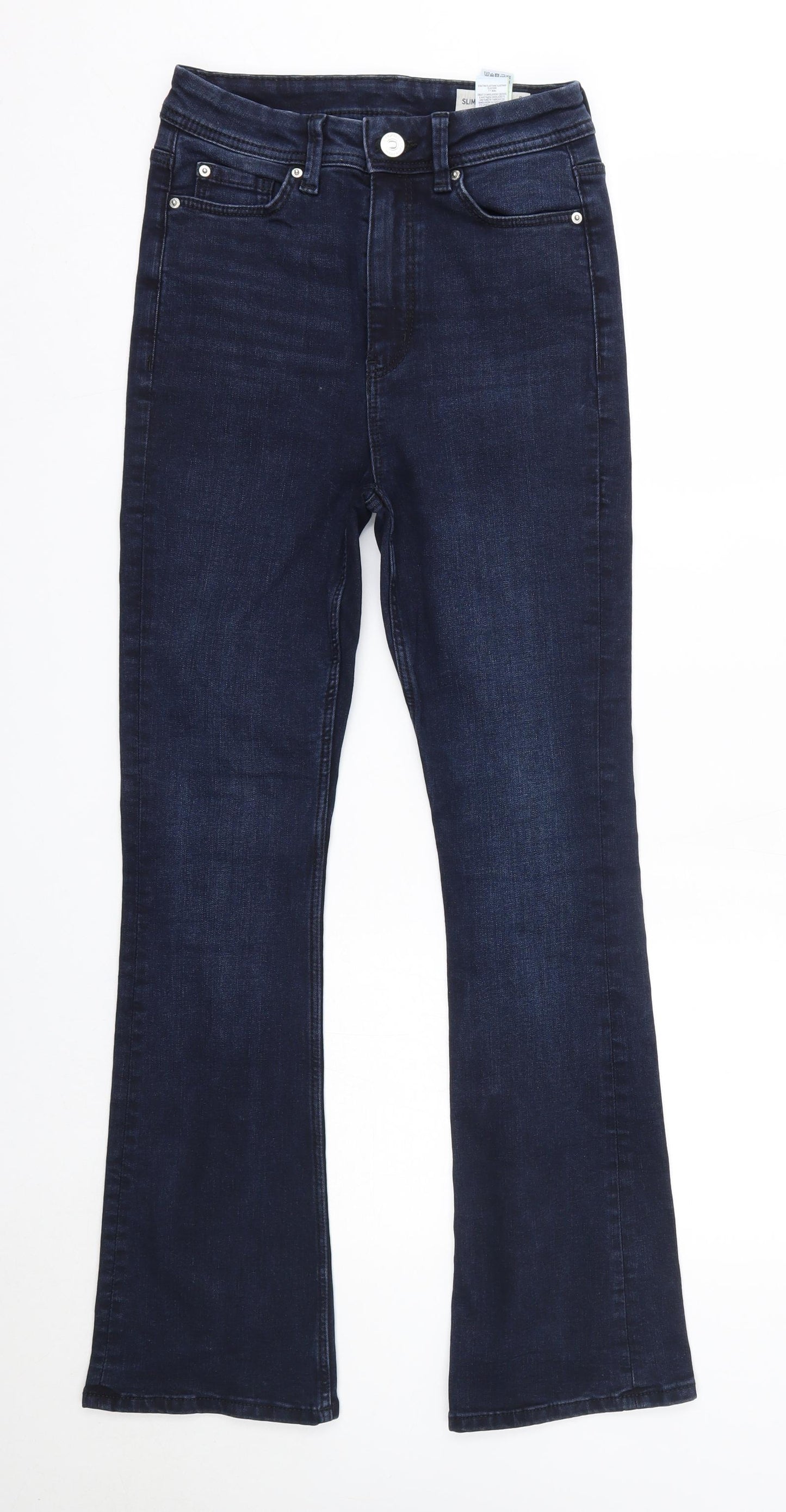 M&S Womens Blue  Cotton Flared Jeans Size 8 L29 in Slim