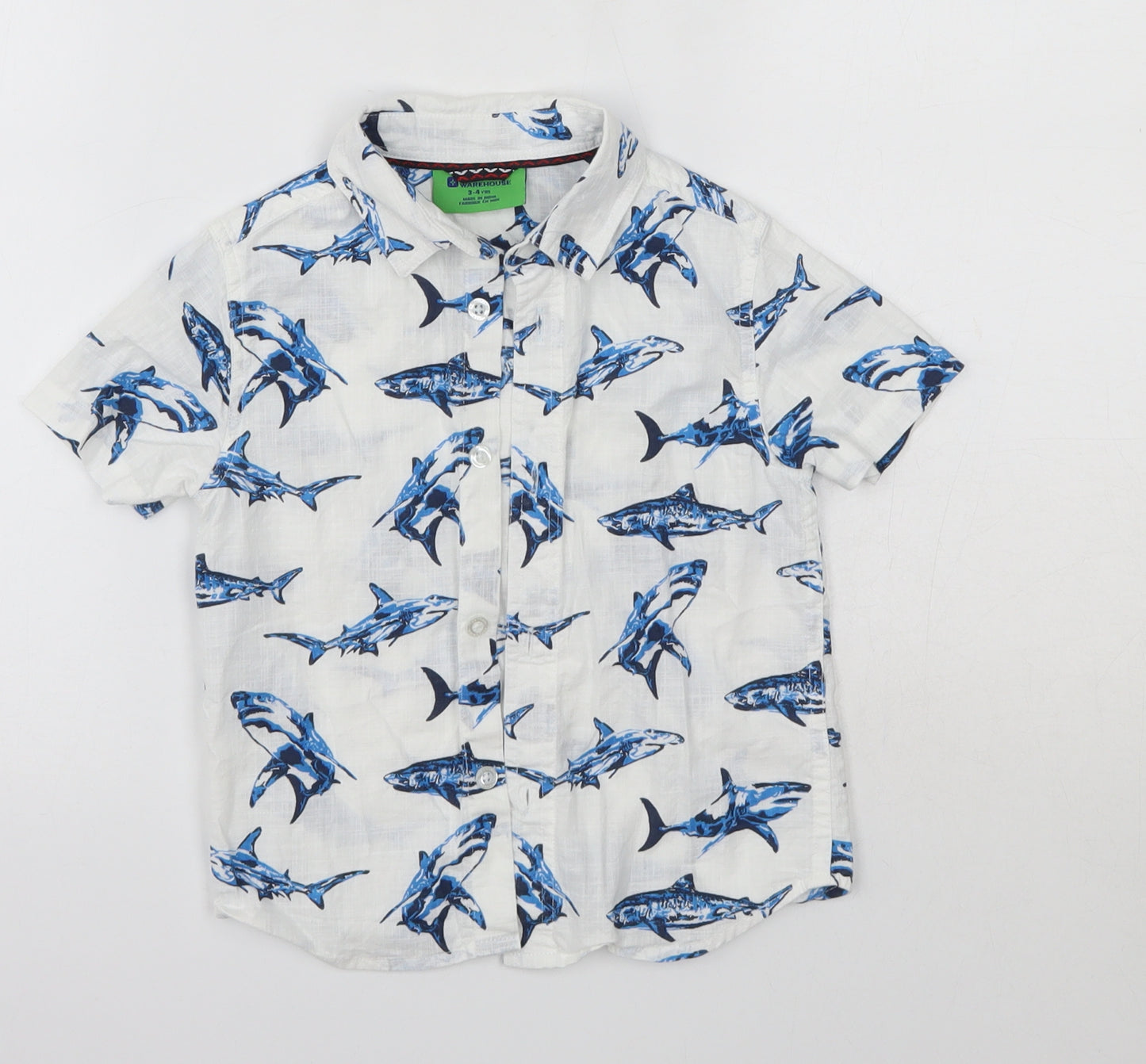 Mountain Warehouse Boys White  Cotton Basic Button-Up Size 3-4 Years Collared  - Shark