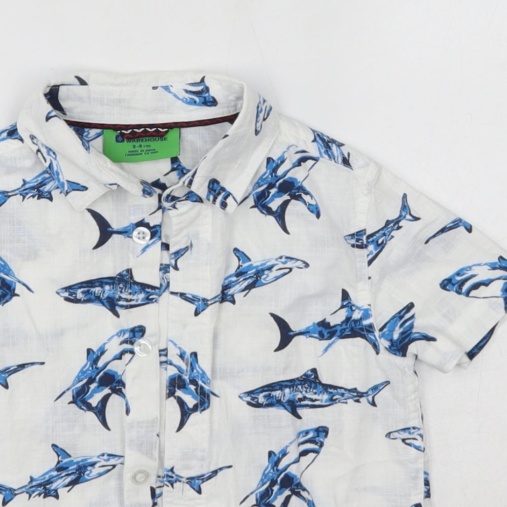 Mountain Warehouse Boys White  Cotton Basic Button-Up Size 3-4 Years Collared  - Shark