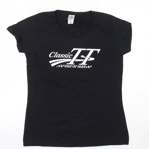Fruit of the Loom Womens Black  100% Cotton Basic T-Shirt Size M Round Neck - Isle of Man TT