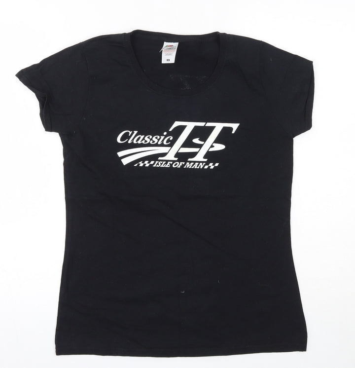 Fruit of the Loom Womens Black 100% Cotton Basic T-Shirt Size M Round Neck - Isle of Man TT