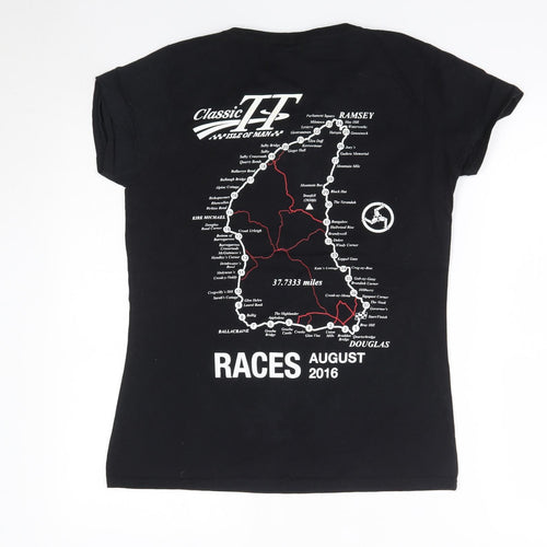 Fruit of the Loom Womens Black  100% Cotton Basic T-Shirt Size M Round Neck - Isle of Man TT