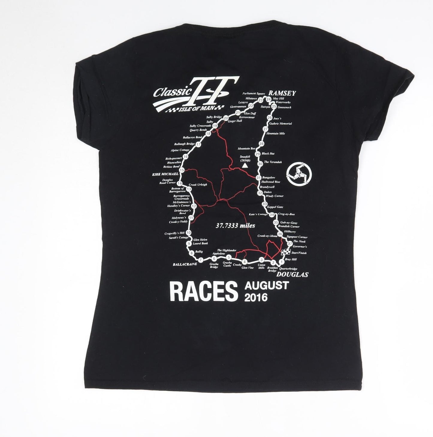 Fruit of the Loom Womens Black  100% Cotton Basic T-Shirt Size M Round Neck - Isle of Man TT