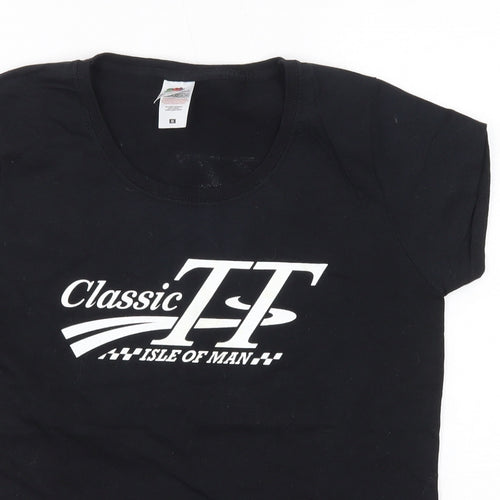 Fruit of the Loom Womens Black  100% Cotton Basic T-Shirt Size M Round Neck - Isle of Man TT